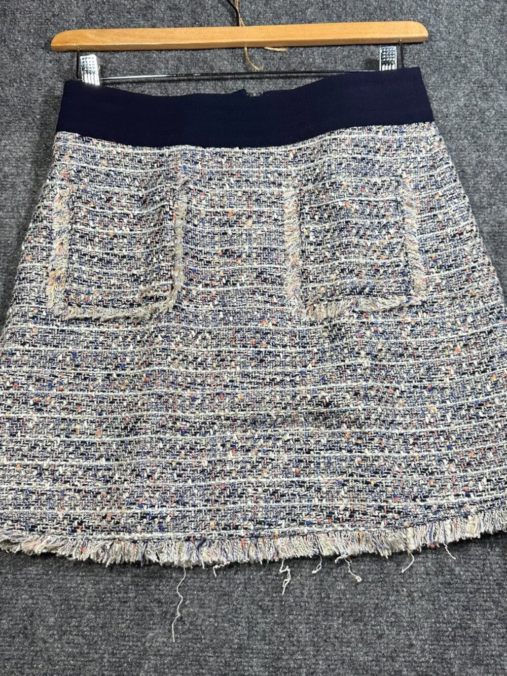 J Crew Skirt Womens 4 Blue Tweed Boucle Patch Pocket Pencil Back Zip Lined